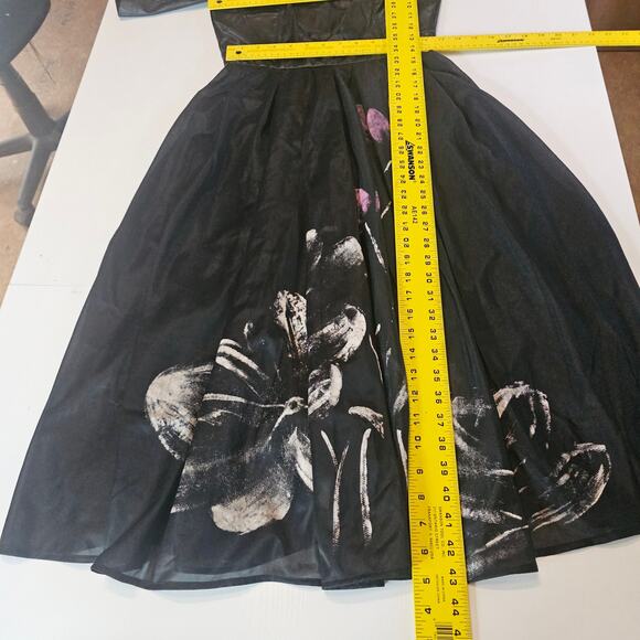 Jeanne D'arc Black Floral Midi Dress Fit & Flare Women's Size 36 6 S 3445 - Picture 6 of 7